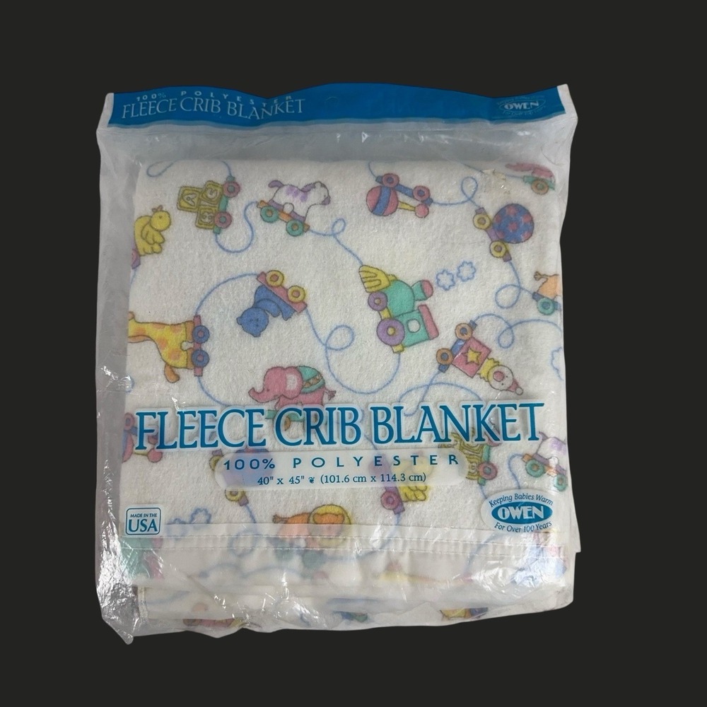 Vintage Owen Fleece Crib Blanket Unisex Receiving 40 x 45 USA Nursery Print